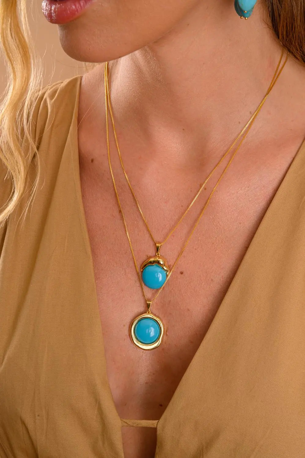 Turquoise Sphere Pendant Necklace | 18k Gold Plated