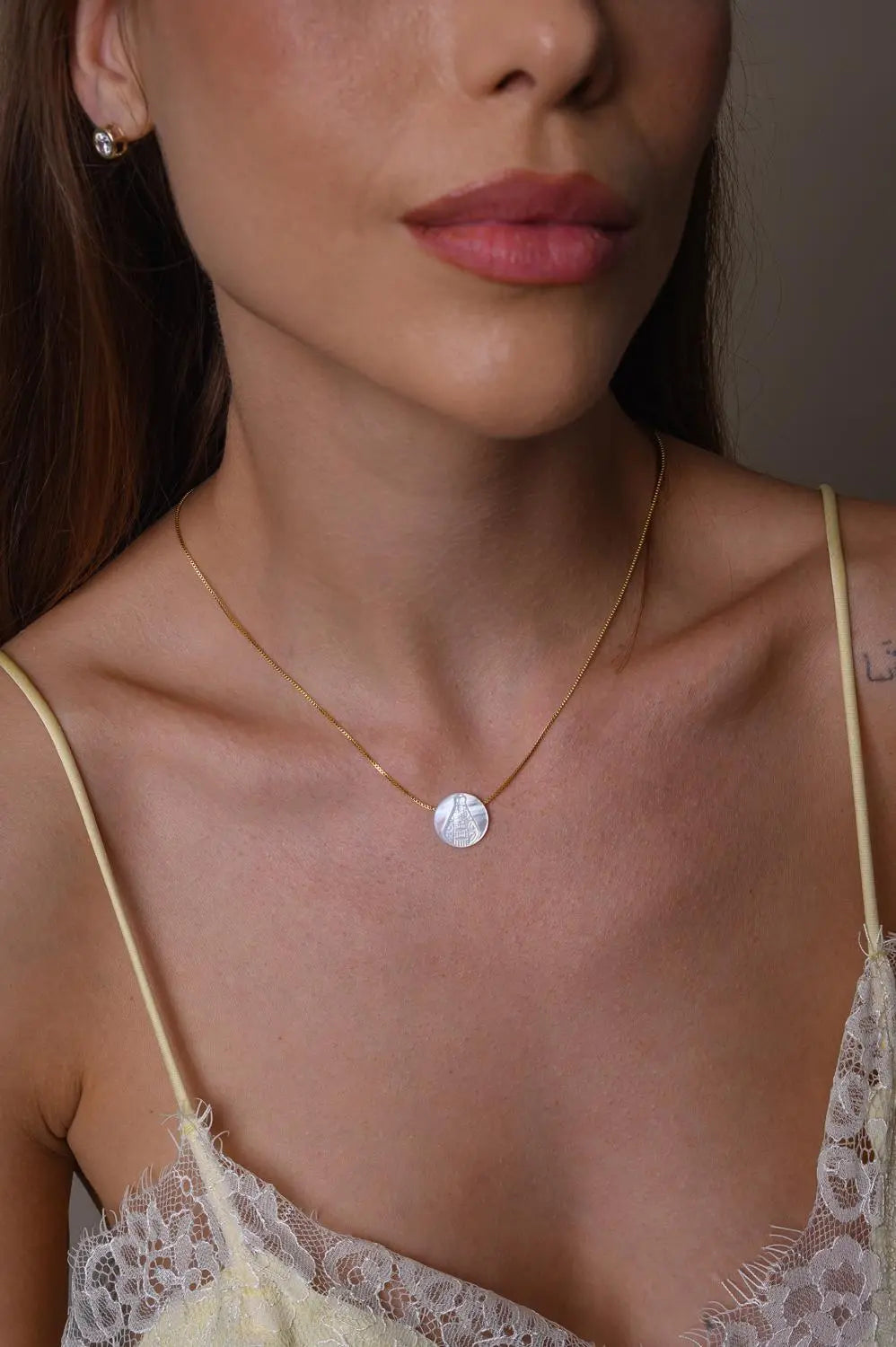 Our Lady Mother of Pearl Necklace | 18k Gold Plated