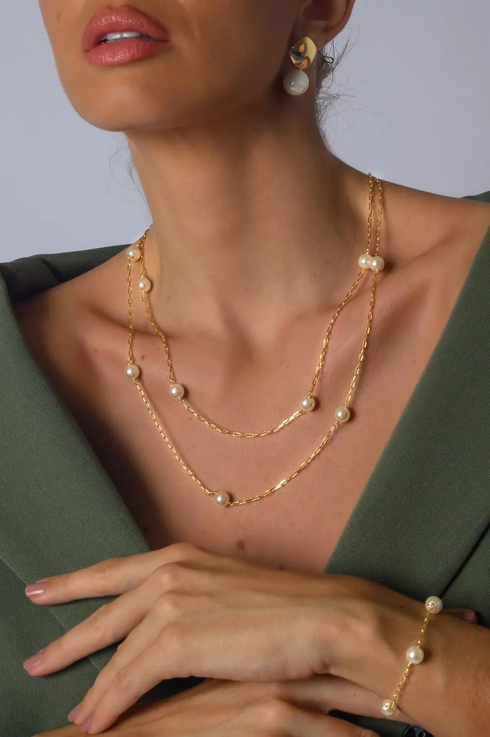 Pearl & Chain Link Necklace | 18k Gold Plated