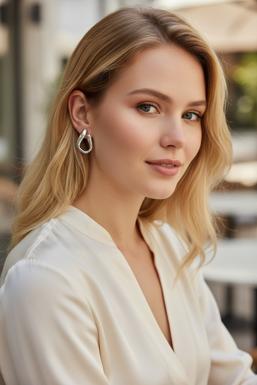 Sculptural Wave Hoop Earrings | White Rhodium Plated