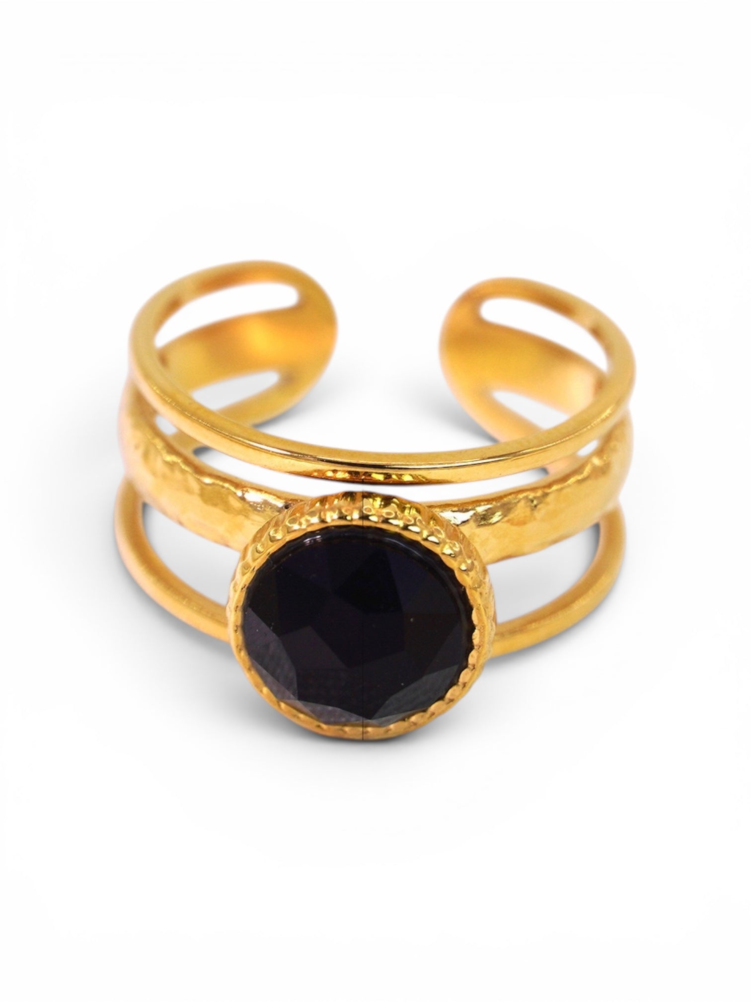 Luna Onyx Ring natural stone Titanium Steel 14K Gold Plated