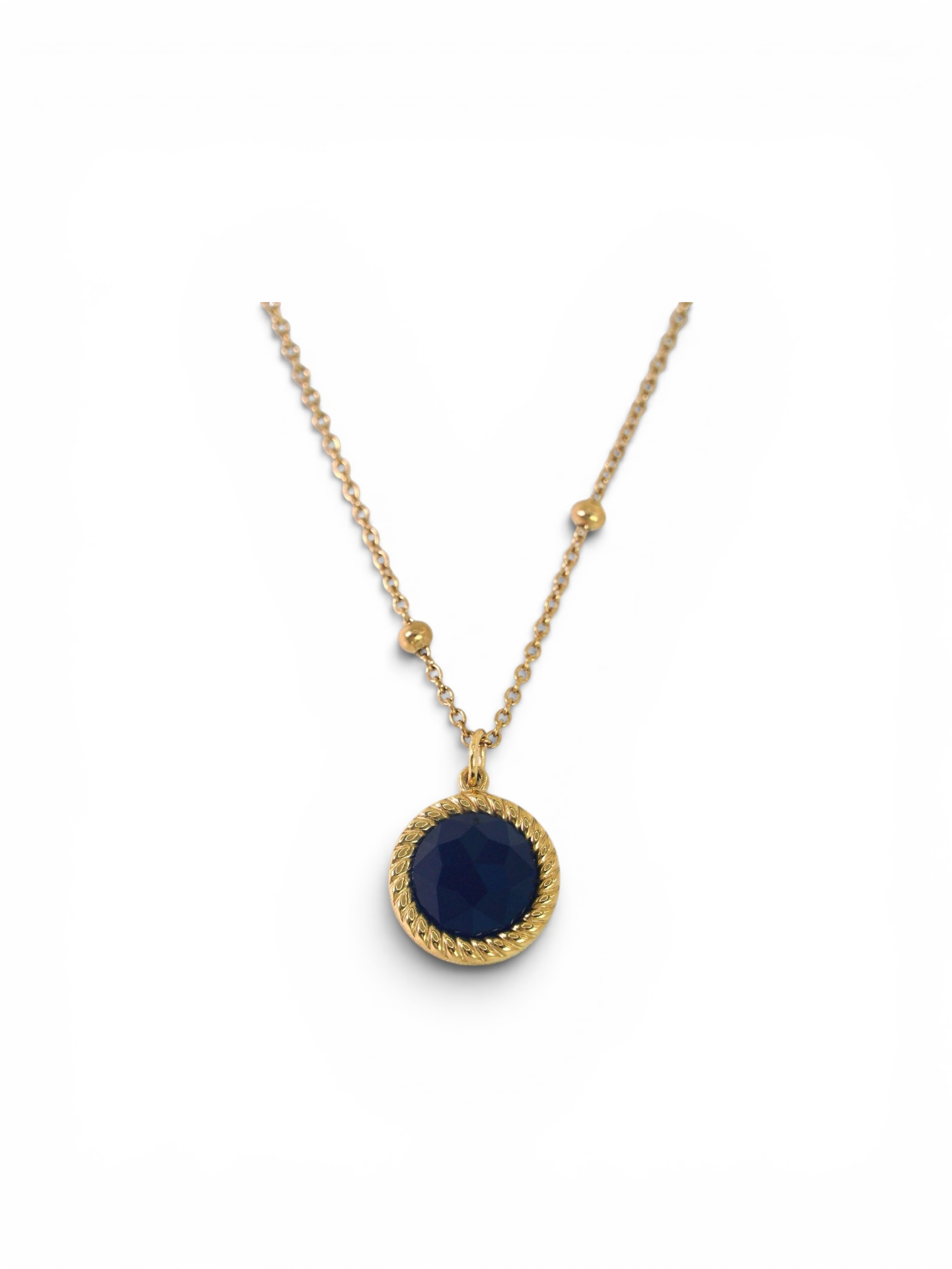 🌑 Midnight Agate Circle Necklace – 14K Gold Plated Stone Pendant