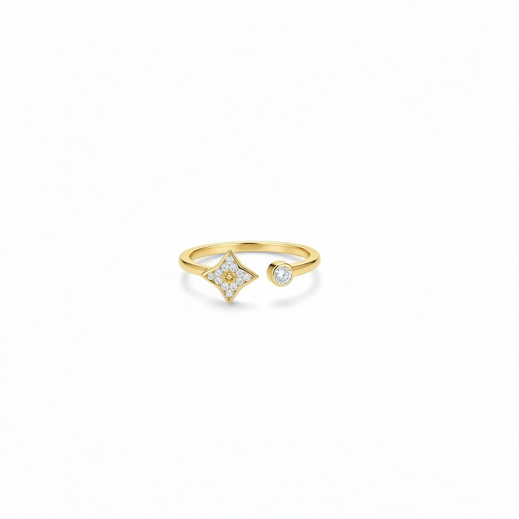 Star & Sphere Open Ring | 18k Gold Plated