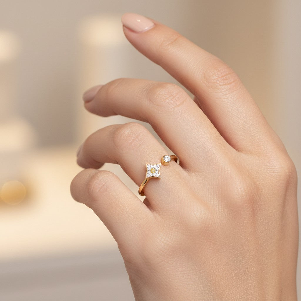 Star & Sphere Open Ring | 18k Gold Plated