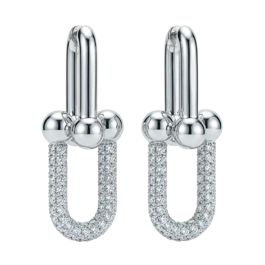 Pavé Link Hoop Earrings | White Rhodium Plated