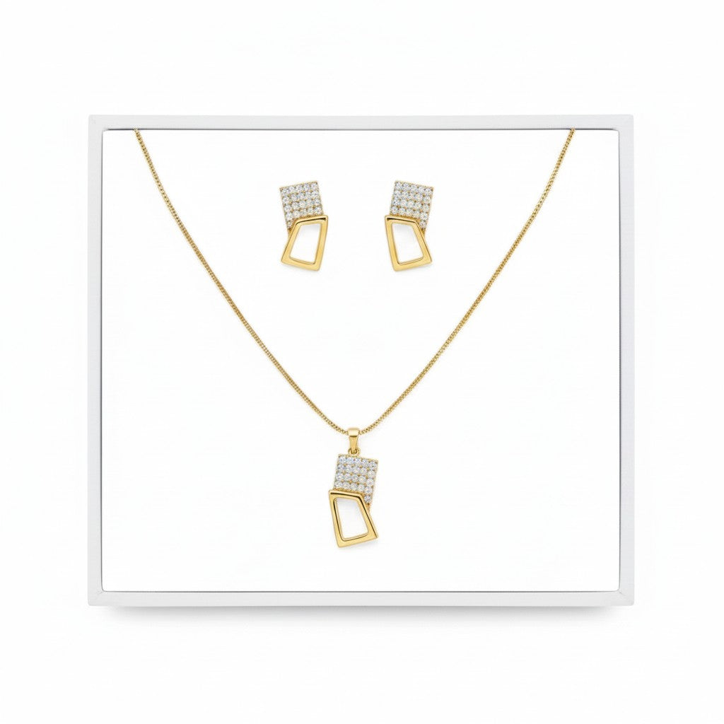 Geometric Pavé Jewelry Set | 18k Gold Plated
