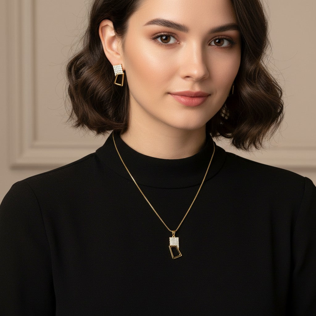 Geometric Pavé Jewelry Set | 18k Gold Plated