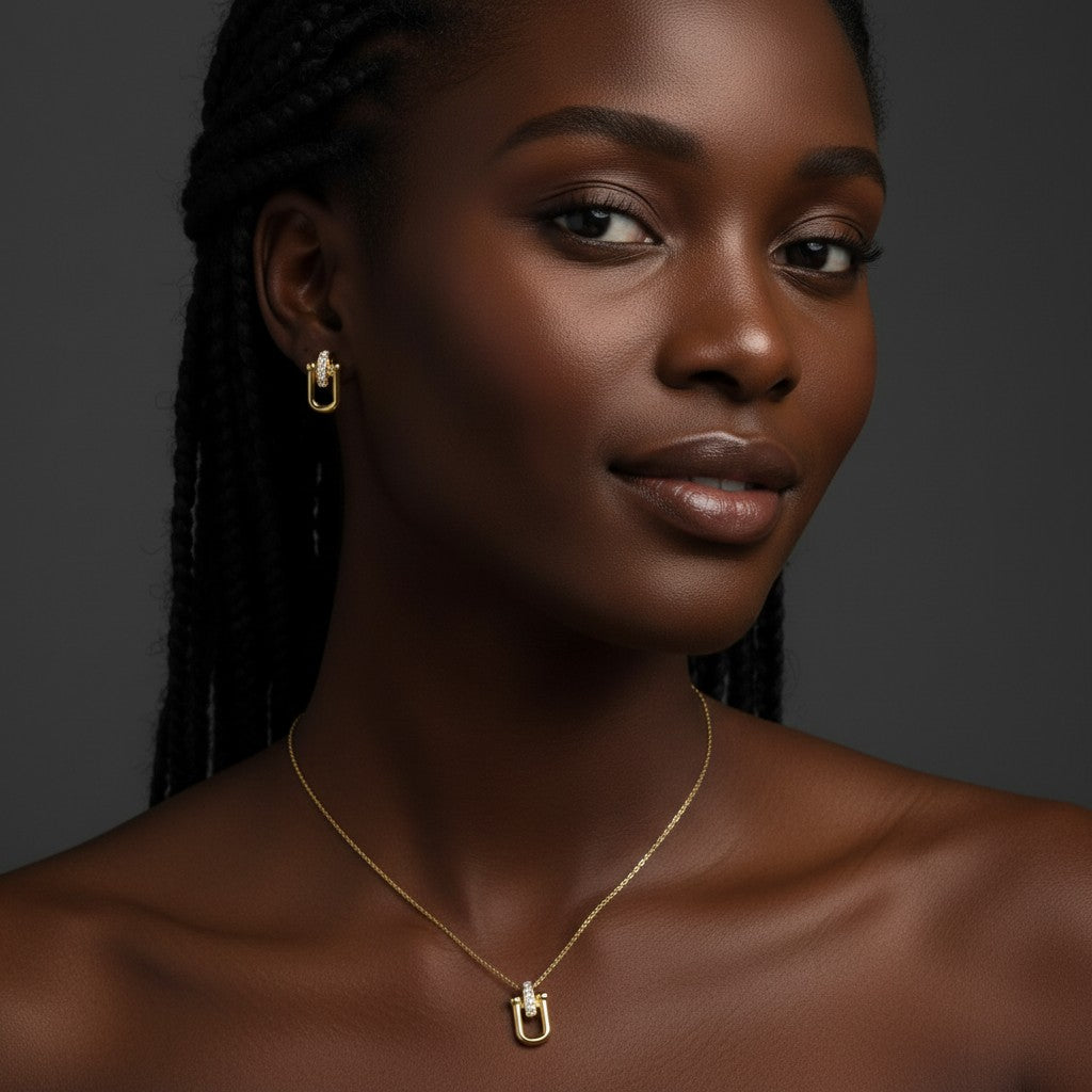 Pavé Link Pendant Necklace | 18k Gold Plated