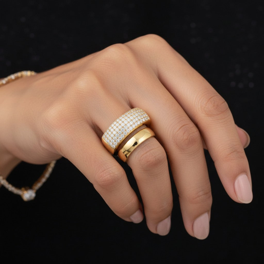 Gold Pave Dome Band Ring