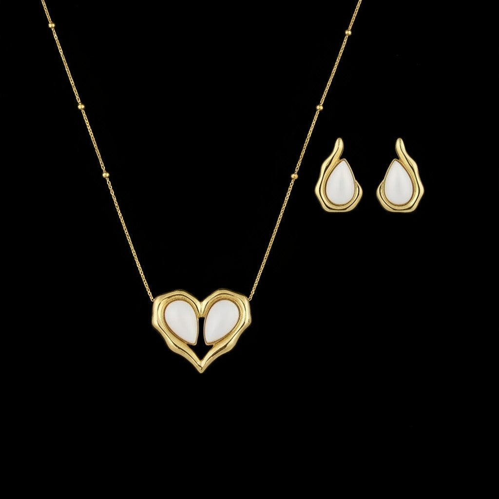 Mother of Pearl Heart Jewelry Set | 18k Gold Plated