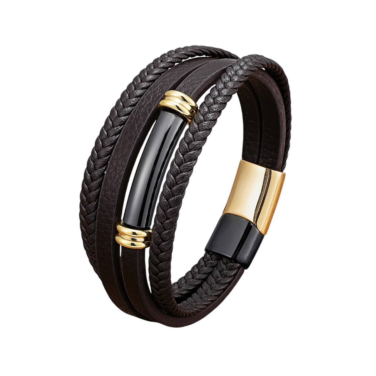 Mens Hip-Hop Geometric Leather Stainless Steel