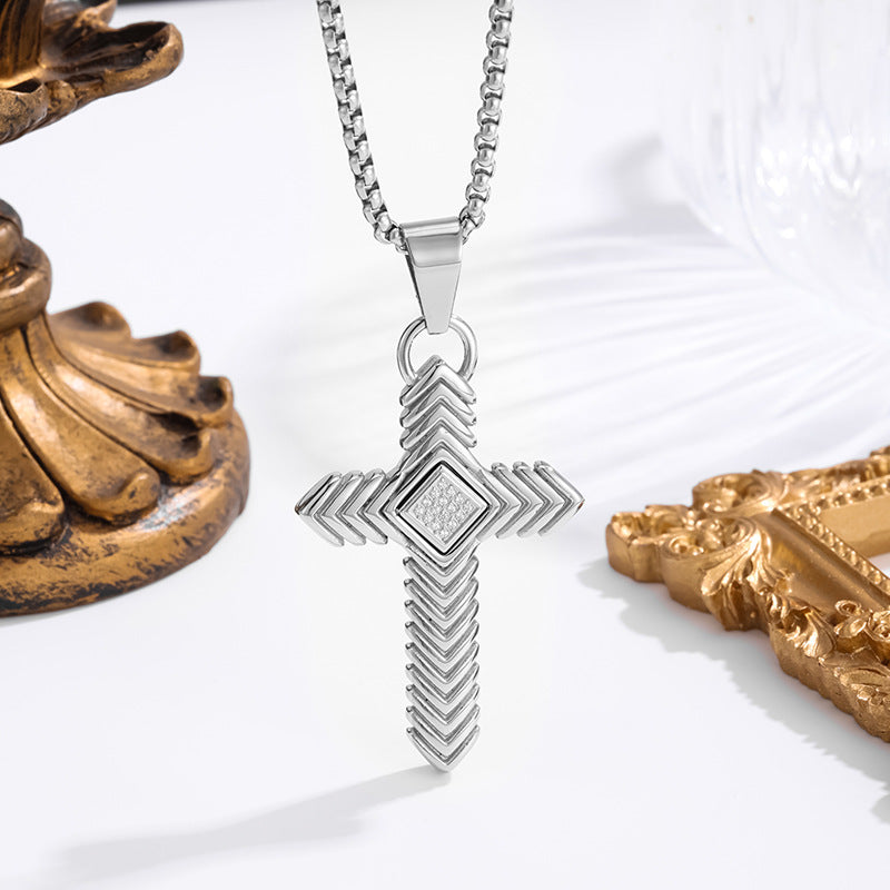 Titanium Steel Mens Cross Necklace