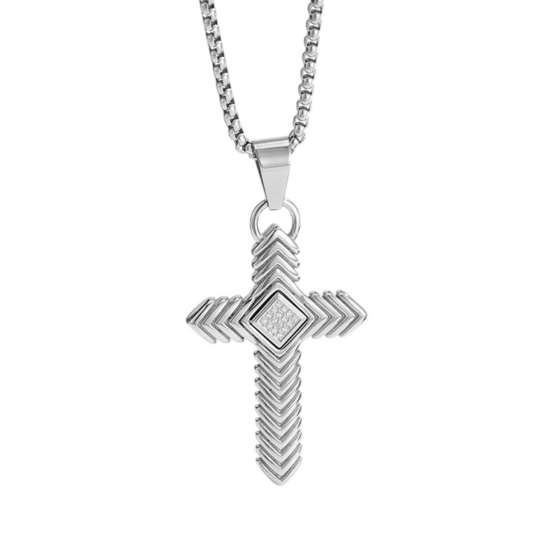 Men's Gold Necklace Cross Zircon