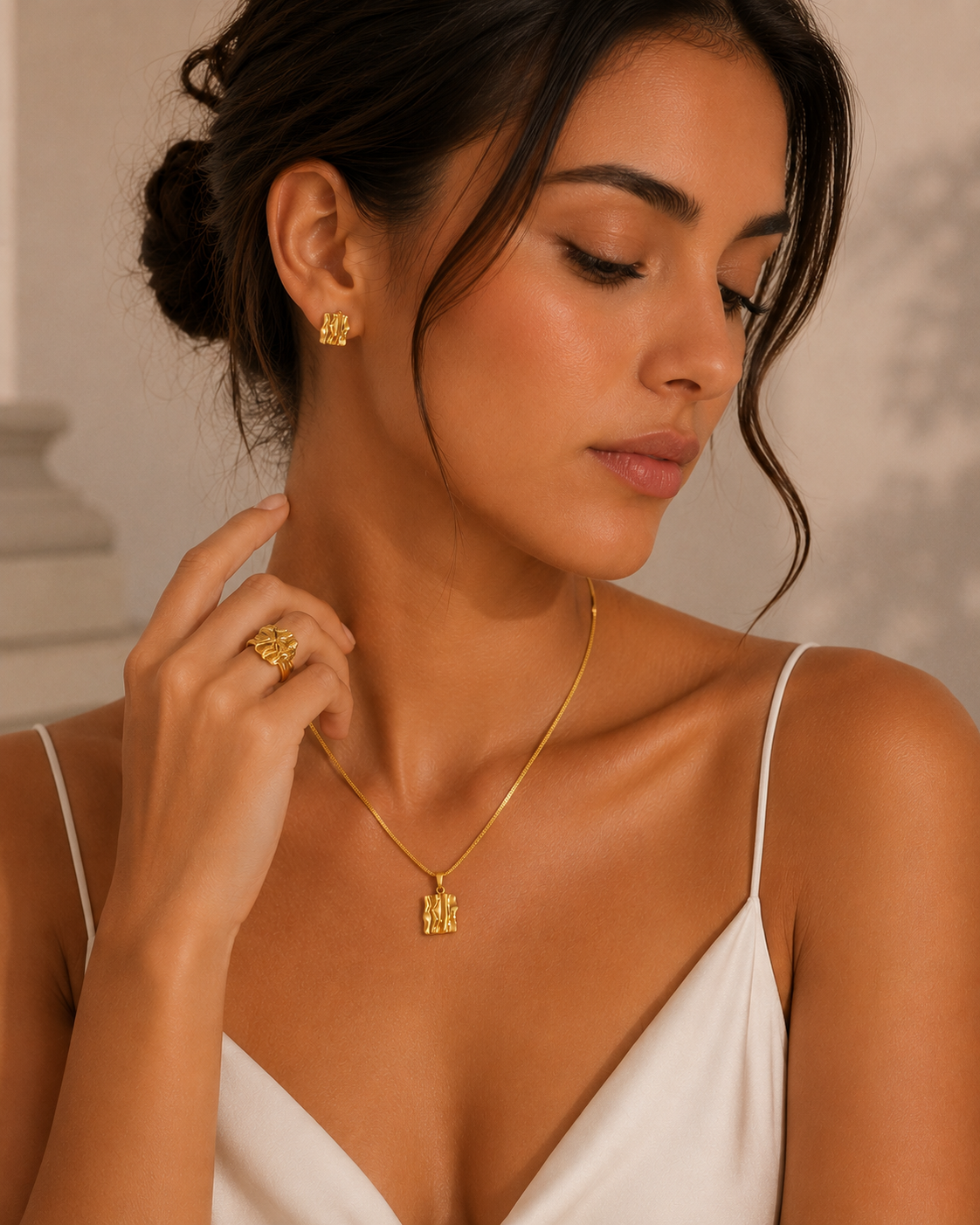 Gold Wave Pendant Necklace