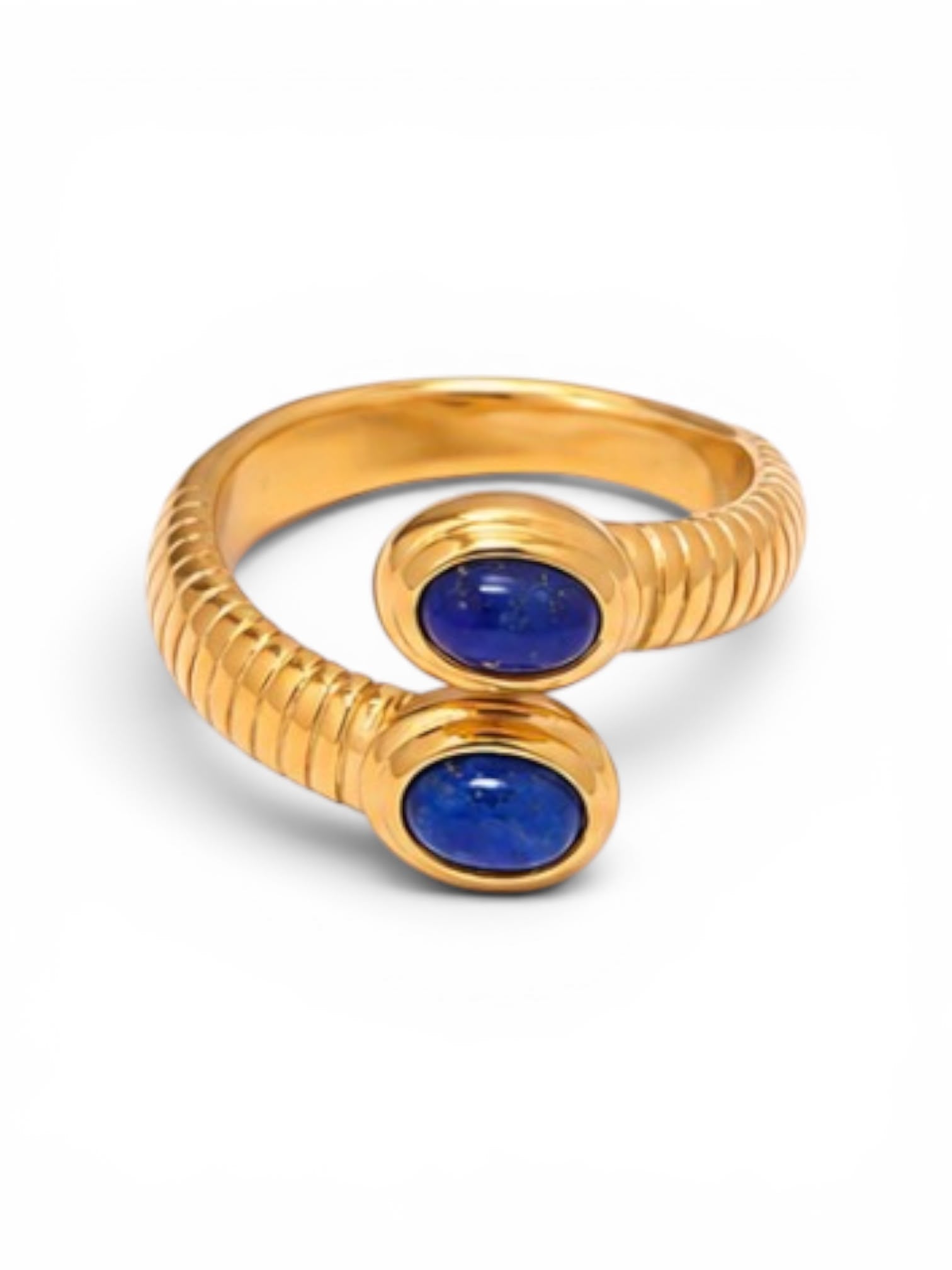 French Style Geometric Eye Ring 304 Stainless Steel Natural Stone Plating Open
