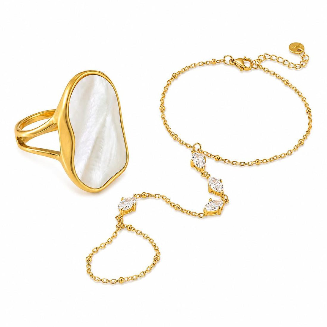 Geometric Mother-of-Pearl Bracelet & Ring Set