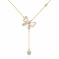 Valenna Collection gold-plated butterfly pendant necklace with pavé crystals and a delicate dangling stone drop.